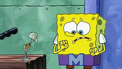 L-R: Squidward, SpongeBob